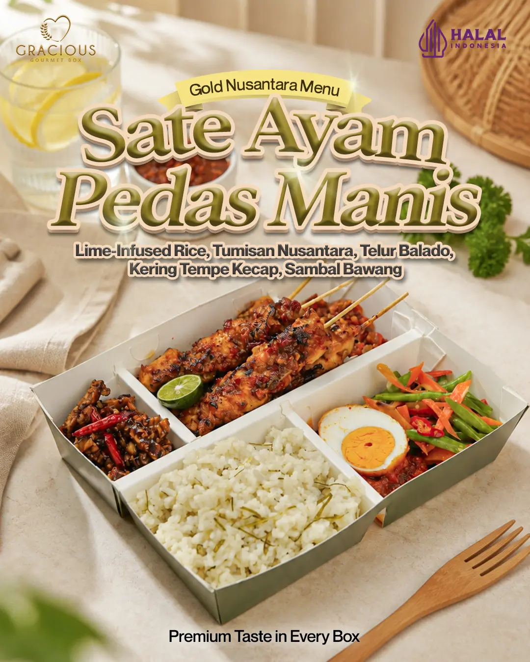 Gold Nusantara Menu Sate Ayam Pedas Manis Gracious Gourmet Box