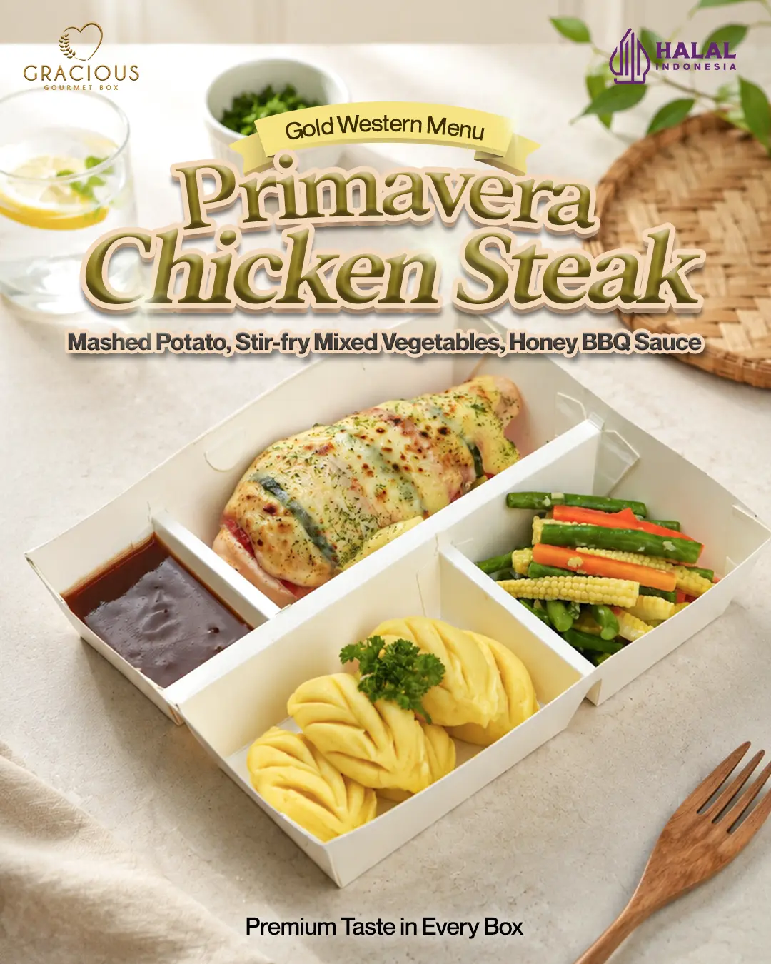 Gold Western Menu Primavera Chicken Steak Gracious Gourmet Box