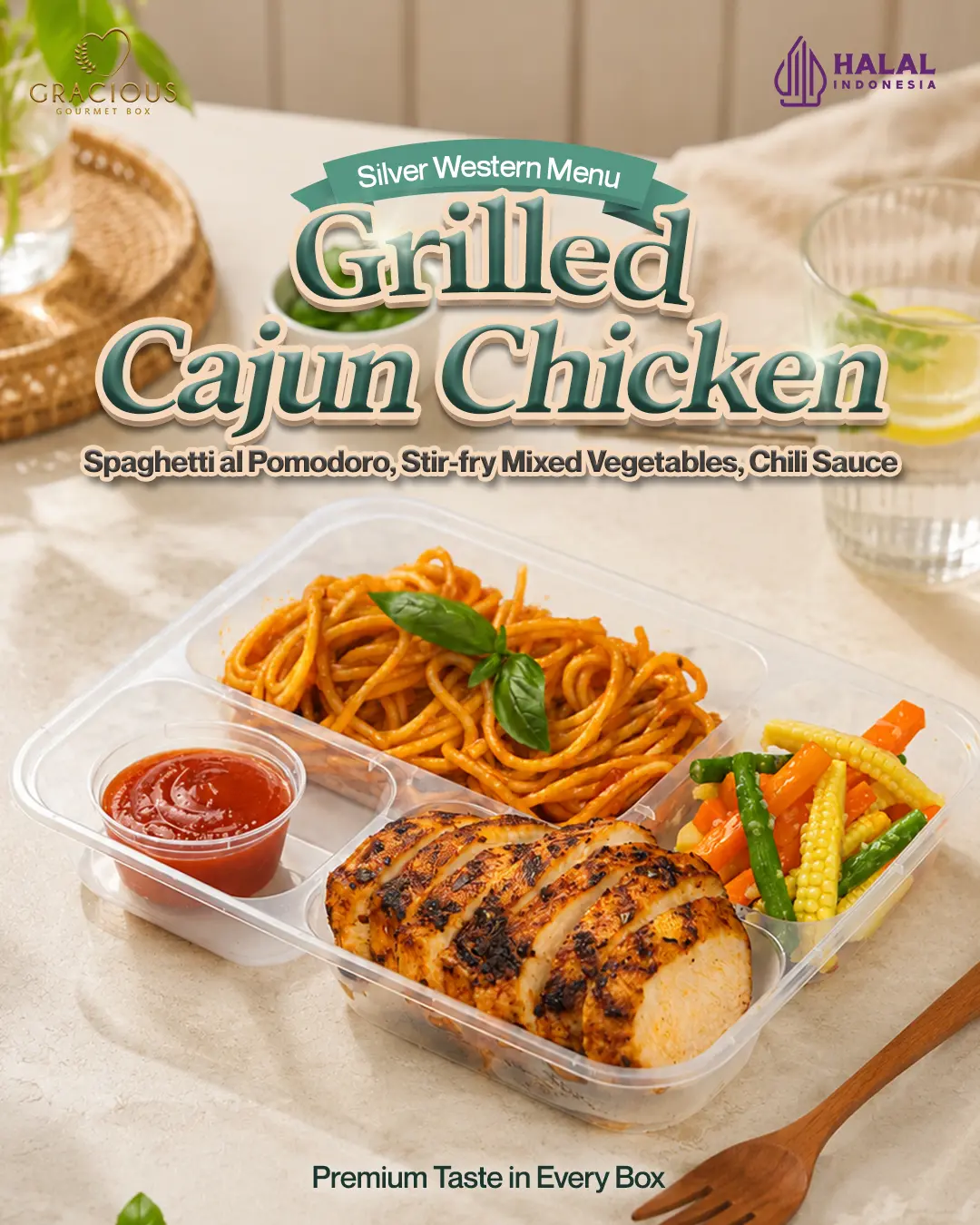 Silver Western Menu Grilled Cajun Chicken Gracious Gourmet Box